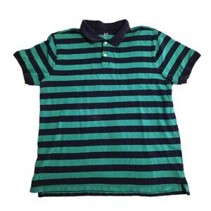 Gap Polo Mens XL Short Sleeve Shirt Green Navy Horizontal Stripes Collar Golf